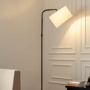 Black Polished Modern Arc Floor Lamp with Adjustable Shade 6Ft Height with 12 inches Off White Drum Lampshade Pack of 1 - Led Bulb Included