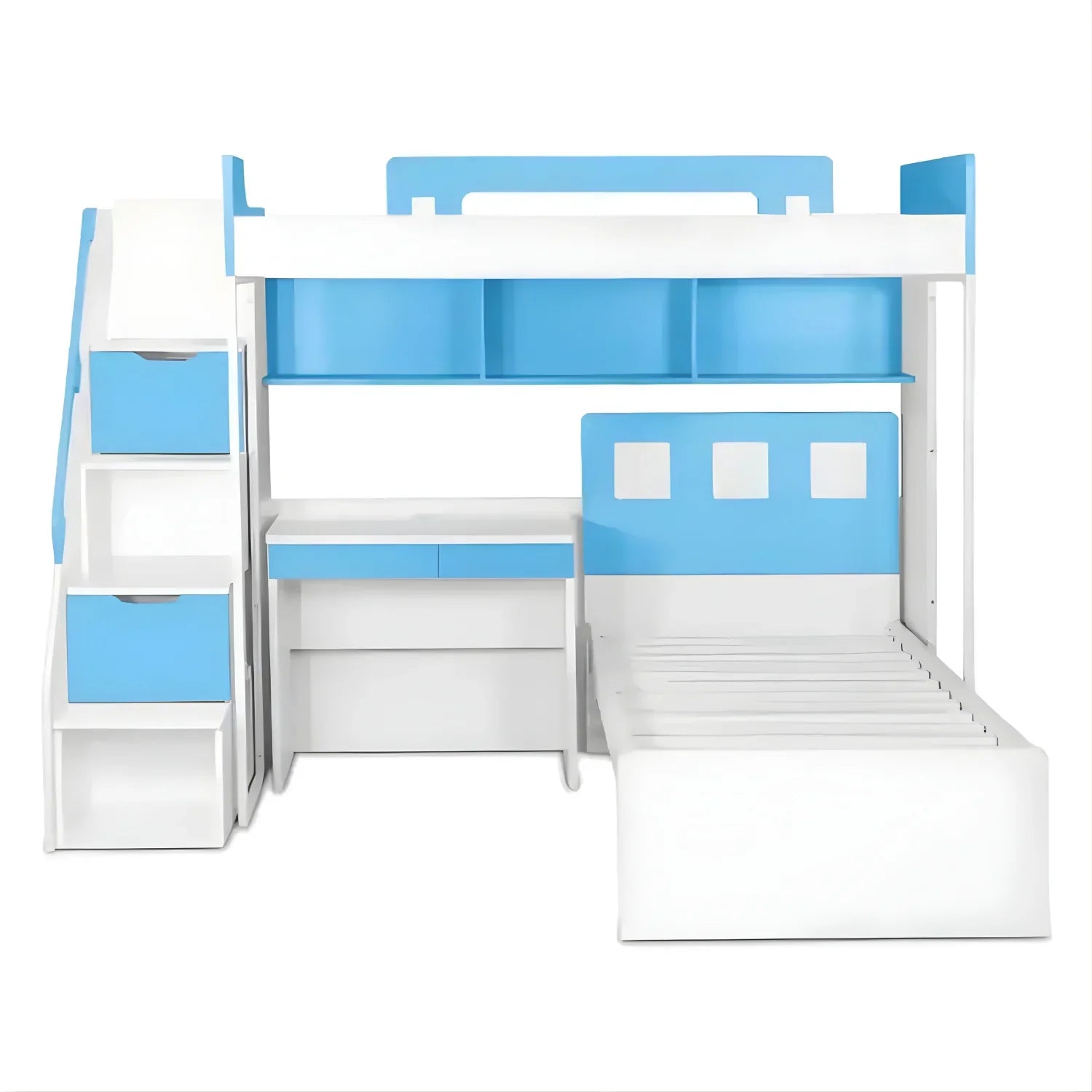 Secure Ladder Access Bunk Bed with Study Table in (Blue & White)