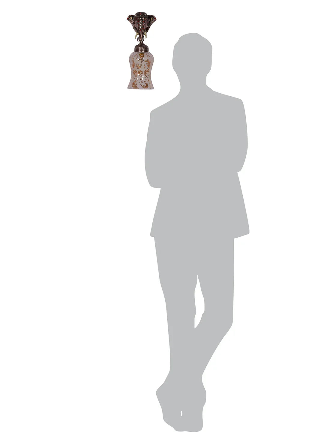 Rustic Cast Aluminium Bronze Elephant Wall Sconce with Amber Yellow Crackle Glass shade