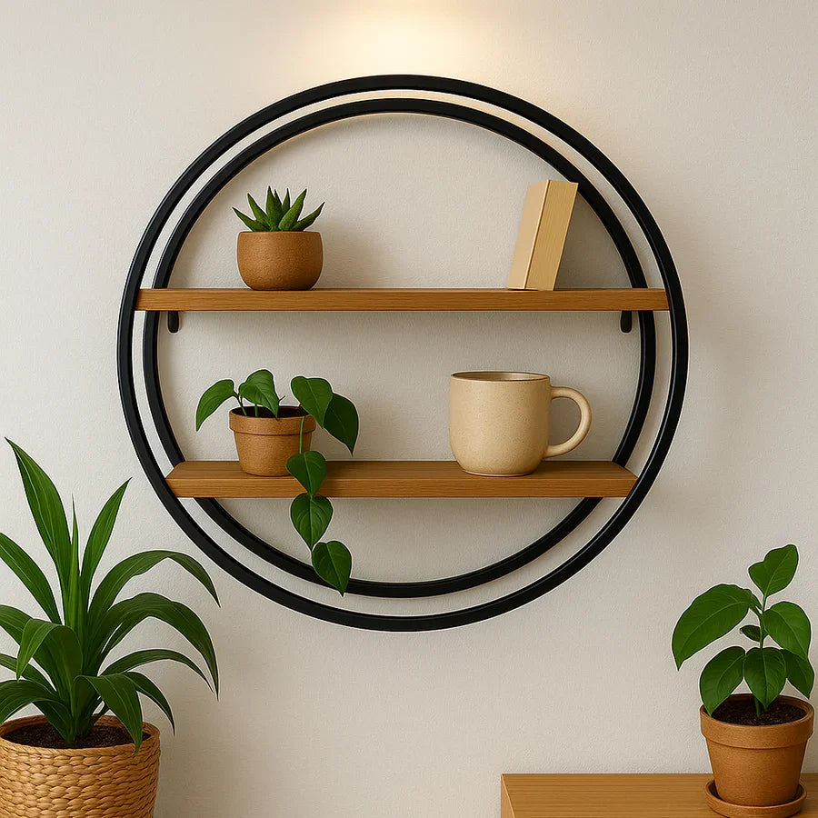 Home Creative Circular 2 Floors Wall Mounted Flower Pot Toy Cup Book Shelves