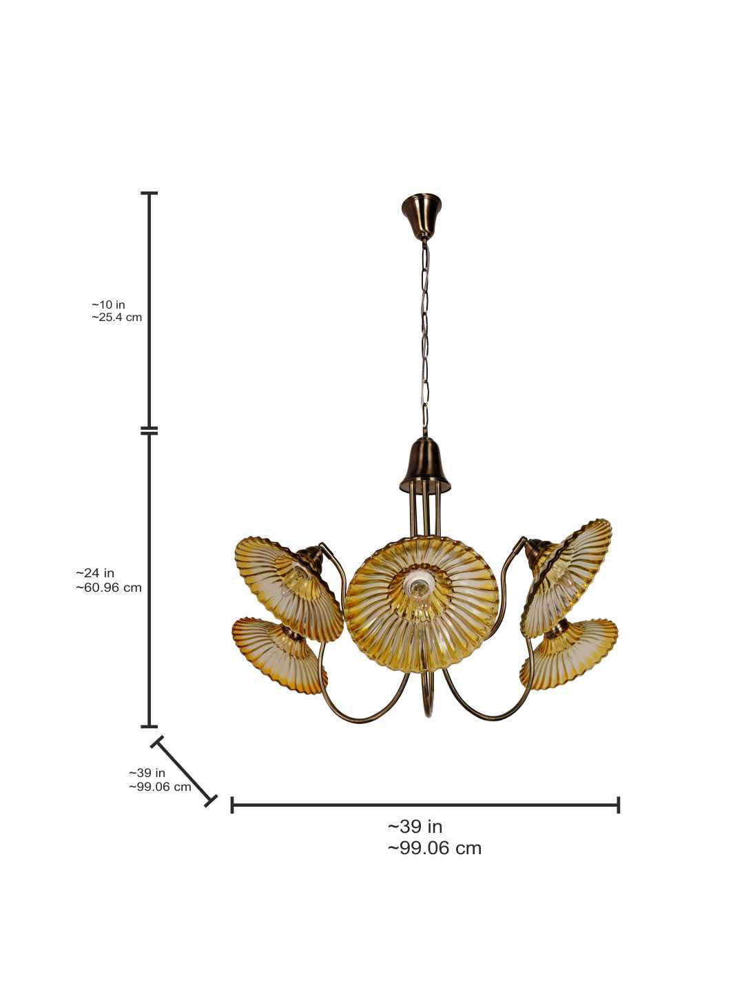 Adjustable Amber Glass Chandelier with U-Shaped Arms | Modern Industrial Style
