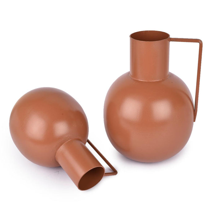 Brown Surahi Shaped Metal Vases Set of 2