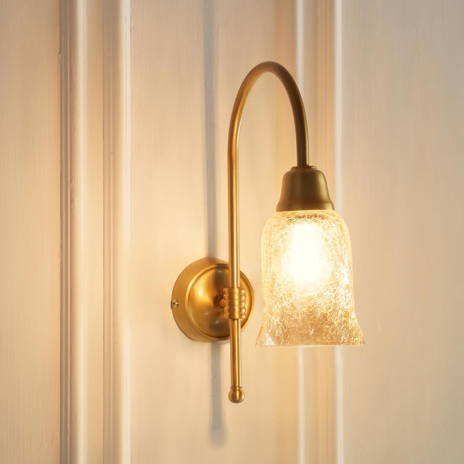 Hockey Wall Lamp Antique Brass Finish with Chimney Crackled Glass Shade for Living Room, Bedroom, and Home Decoration