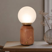 Rechargeable Glass LED Table Lamp with Wooden Base | Cordless Touch Dimmable Bedside & Decorative Lamp