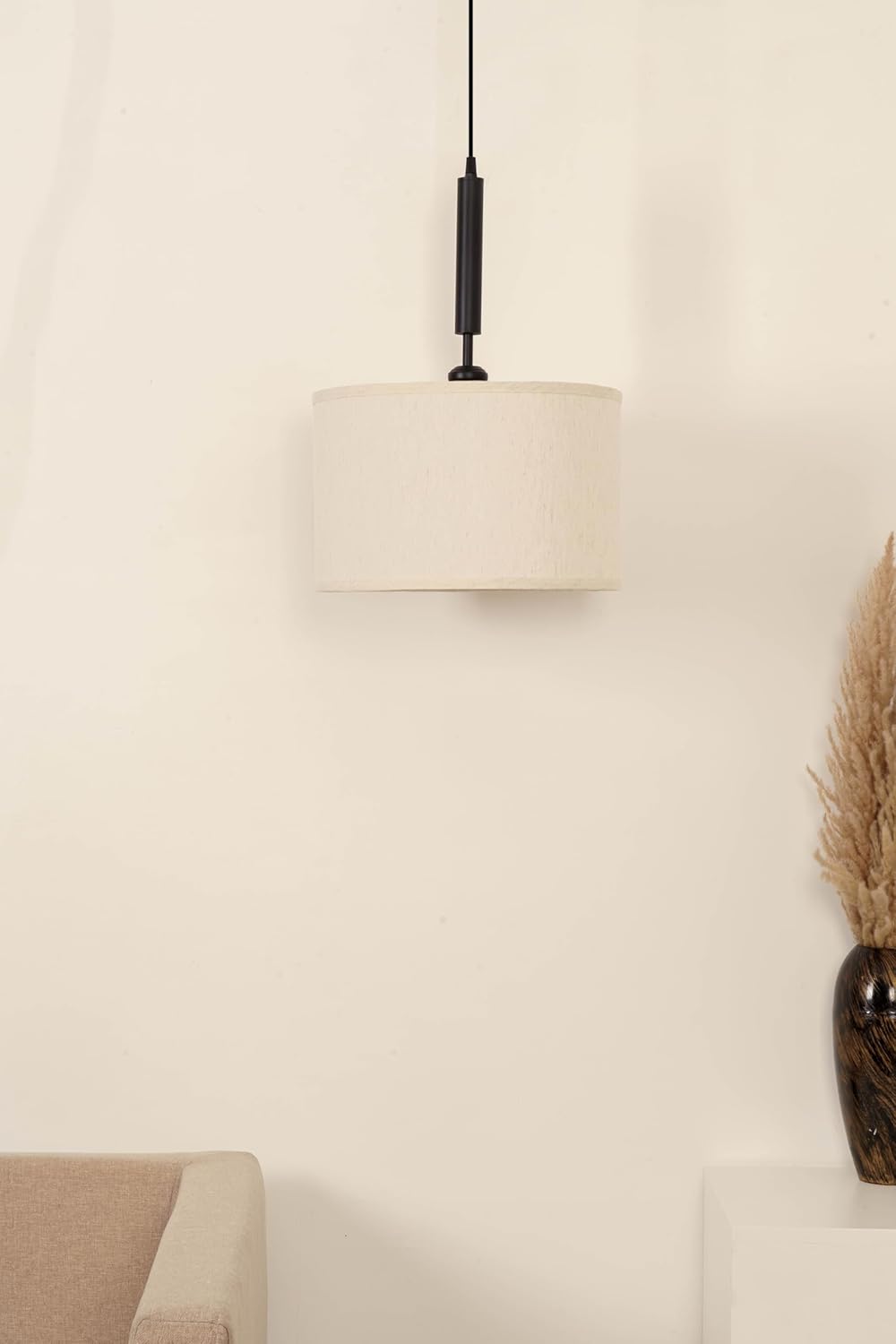 Brass Antique Cotton Fabric Lamp Shade 14" Diameter Hanging Lamps for Living Room, Bedroom, Restaurant, Cafe