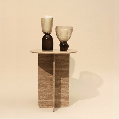 Travertine Side Table for Living Room | Premium Marble Corner Table | End Table