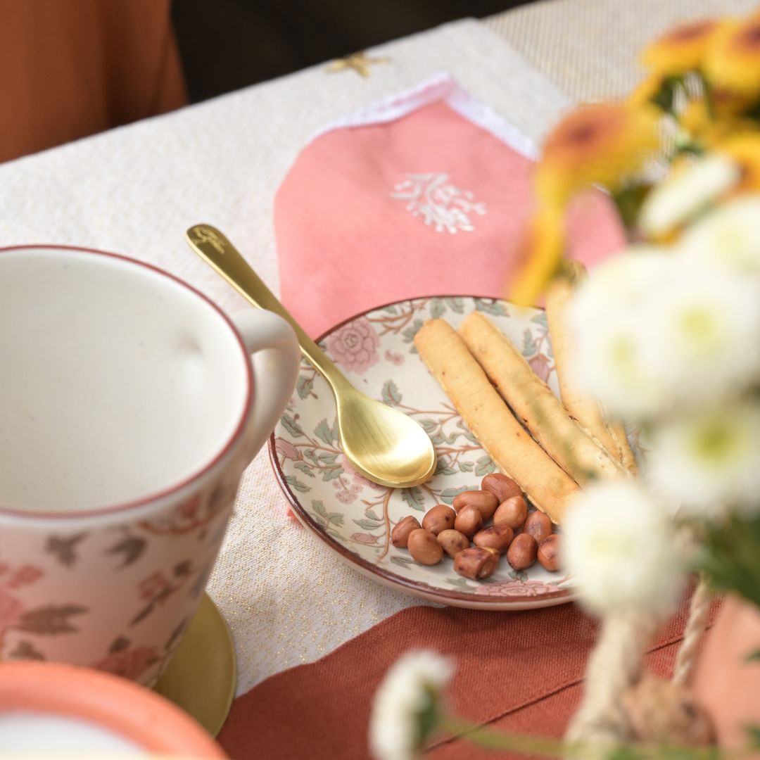 Pure Brass Dessert Spoons – Handcrafted Set of 6 with Engraved Bird Motif | Luxury Cutlery for Desserts, Tea & Gifting