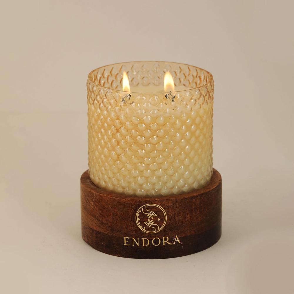 Diamond Cut Wooden Base Candle