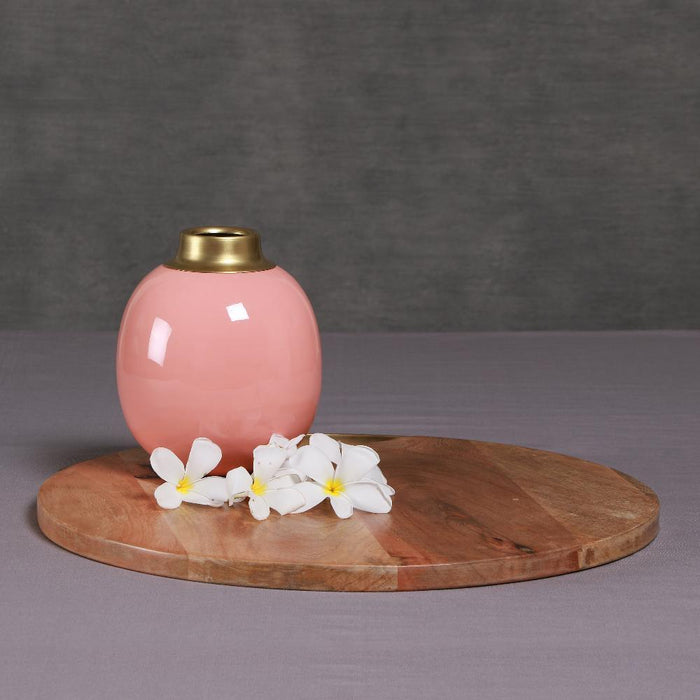 Mayur Pink Enamel Vase for Gifting & Decor | Flower Vase for Table Decor