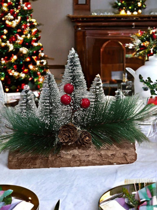 Trees Table Top Christmas Decor With Wooden Log Set | Christmas Tree Miniature Decor for Tables