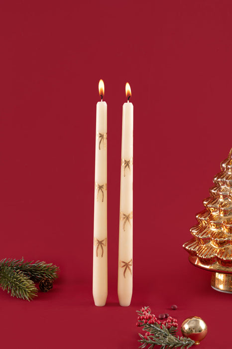 Bow Taper Candles Set of 2 for Festive And Christmas Decor