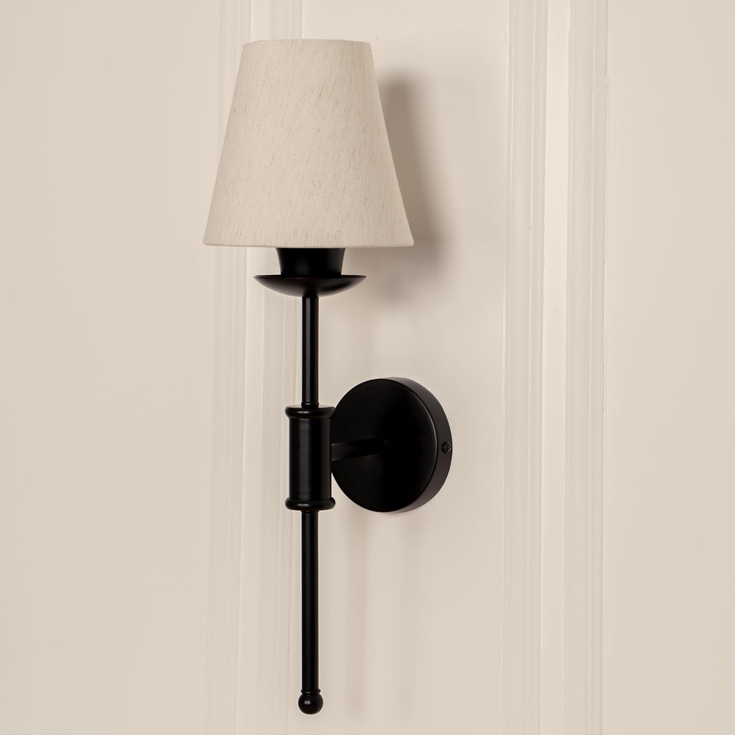 Black Polished Finish Spacer Wall Lamp with Off White Shade