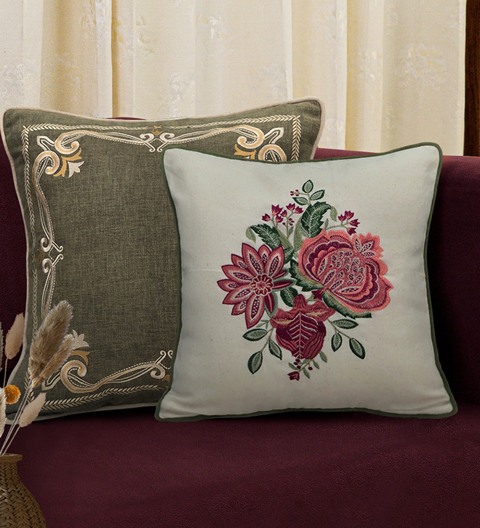 Jahan-e-Gul Embroidery Cushion Cover - 16x16