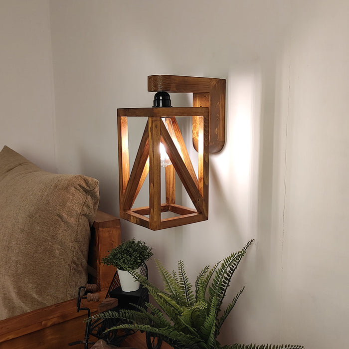 Symmetric Brown Wooden Wall Light