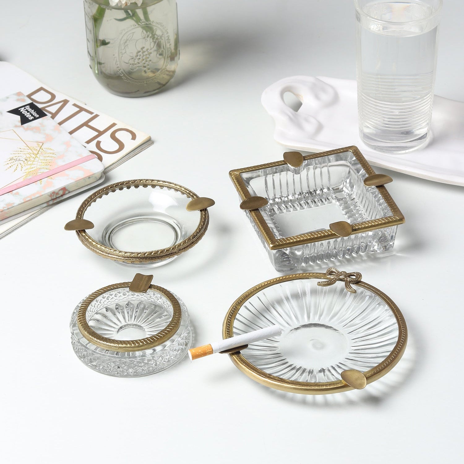 Crystal Ashtray with Brass Accent | Designer Ashtray for Home Décor