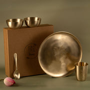 Gul | Set of 5 | Brass Dinner Set With Plam Tree Motif