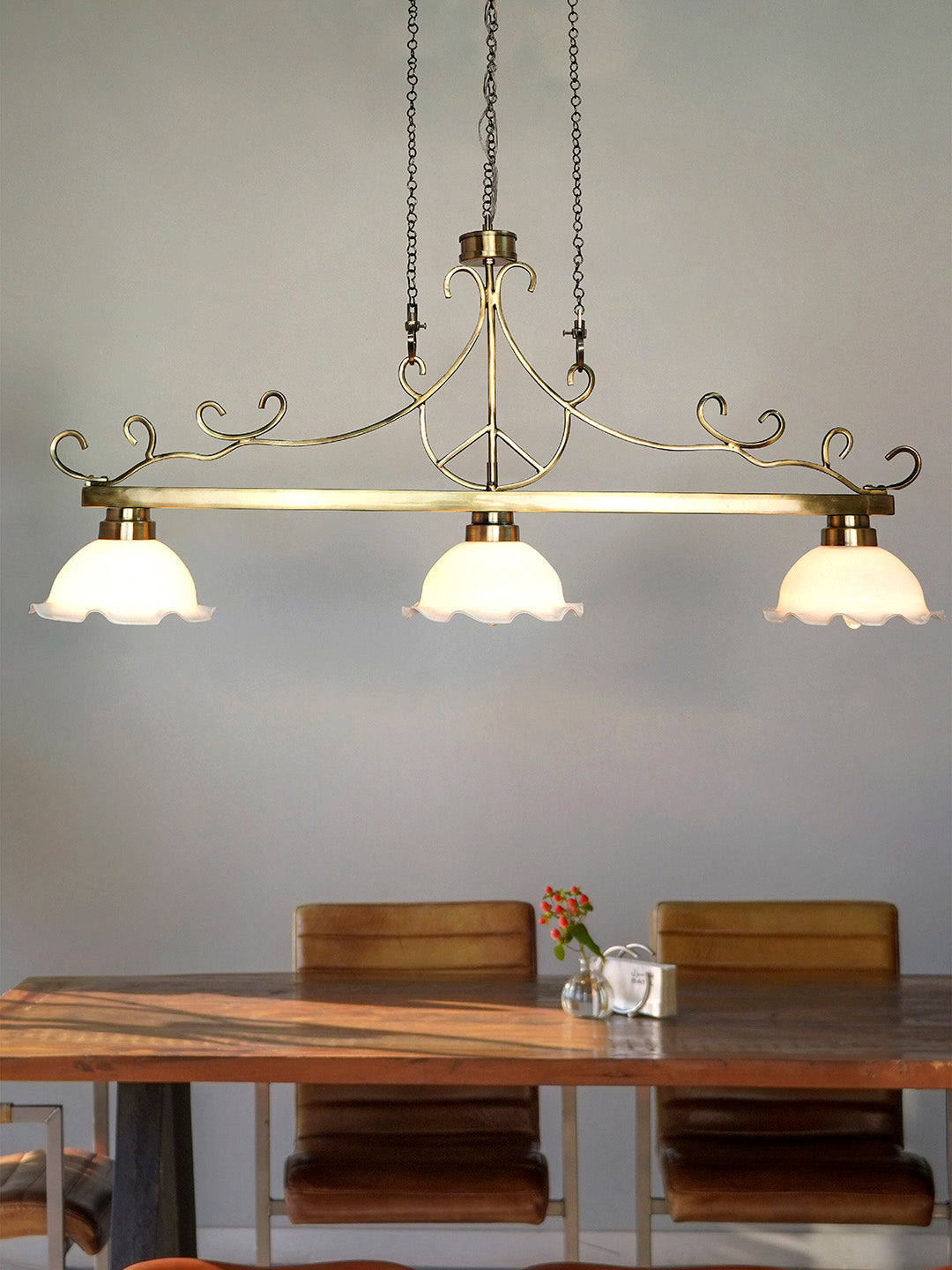 40-Inch Linear Transitional Pendant Light
  | White Frilled Glass Island Fixture