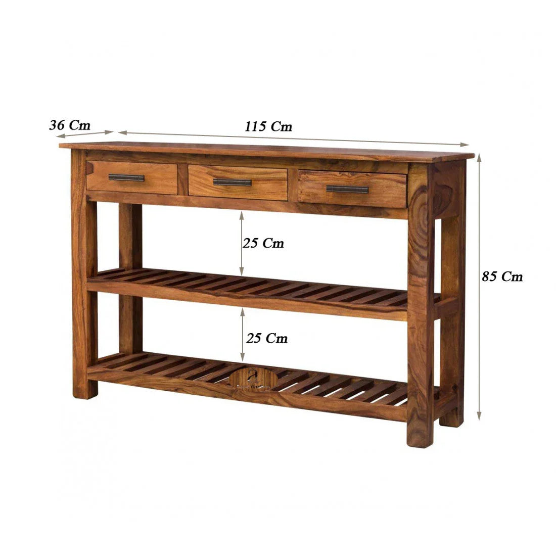 Stripped 3 Drawer Sheesham Wood Console Table In Honey Finish