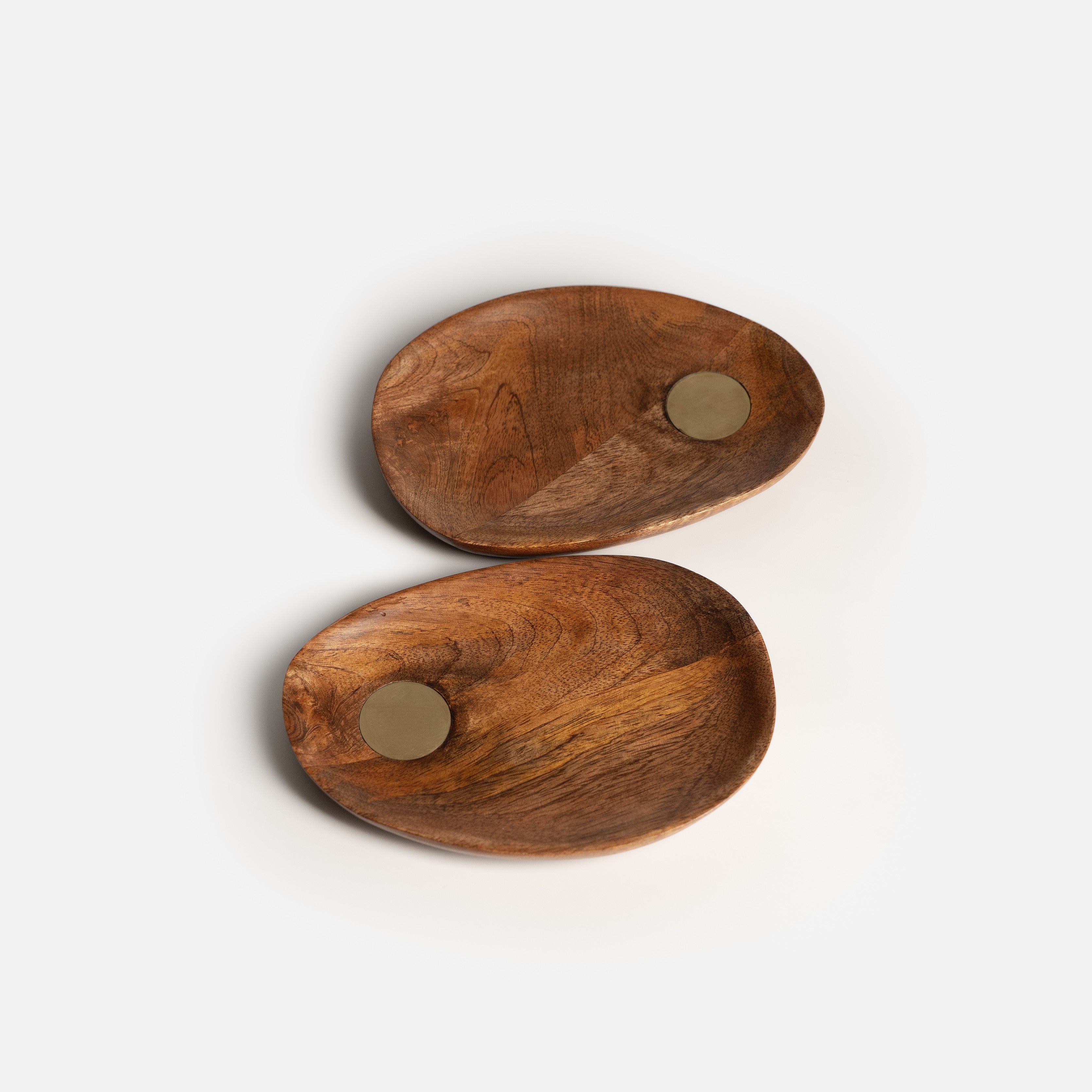 Ora-Reva Wooden Small Plates (Set of 2) with Brass Inlay
