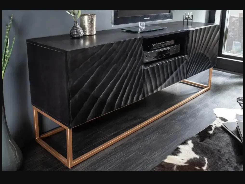 Wave TV Unit with 2 Doors | Solid Mango Wood TV Cabinet for Living Room