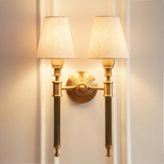 Double Corrugated Wall Lamp Antique Brass Finish with Off White Shade for Living Room, Bedroom, Home Decoration Wall Light