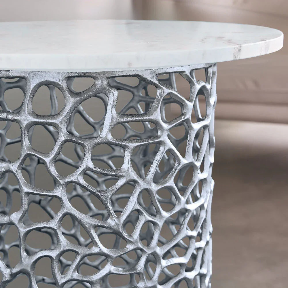 Dolce Marble Side Table | Designer Round End Table For Living Room |  Luxurious Teapoy Table