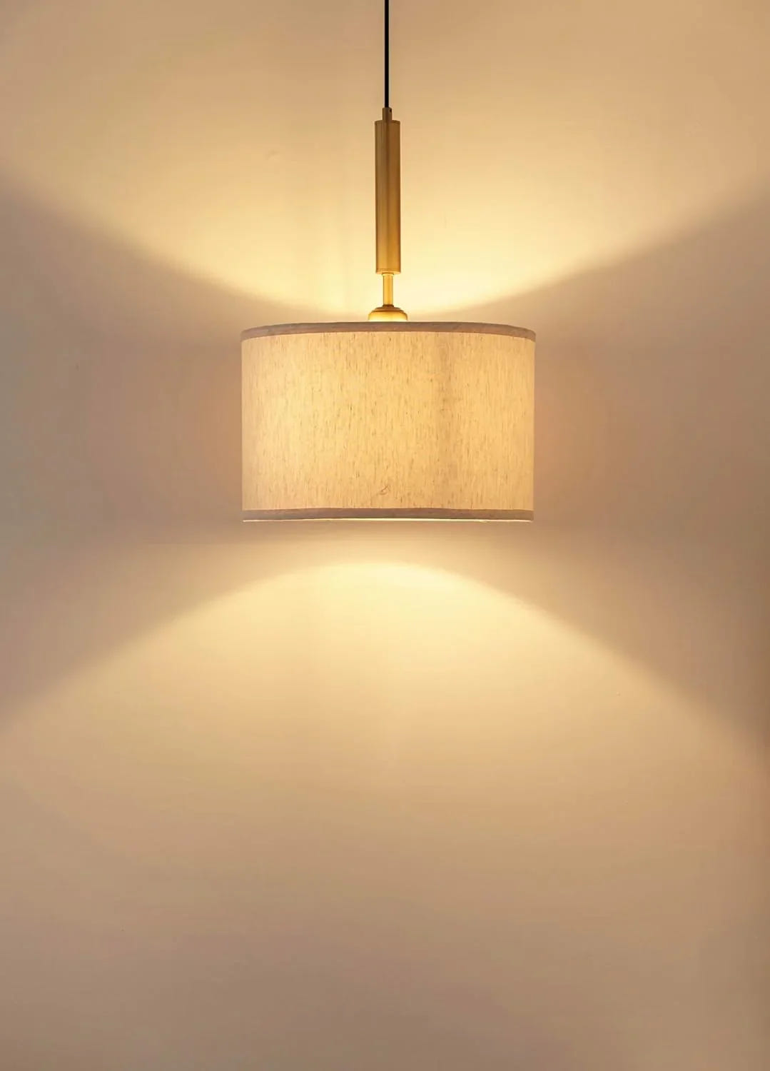 Brass Antique Cotton Fabric Pendant Lamp Shade | Hanging Lamps Light for Living Room, Bedroom, Restaurant, Cafe