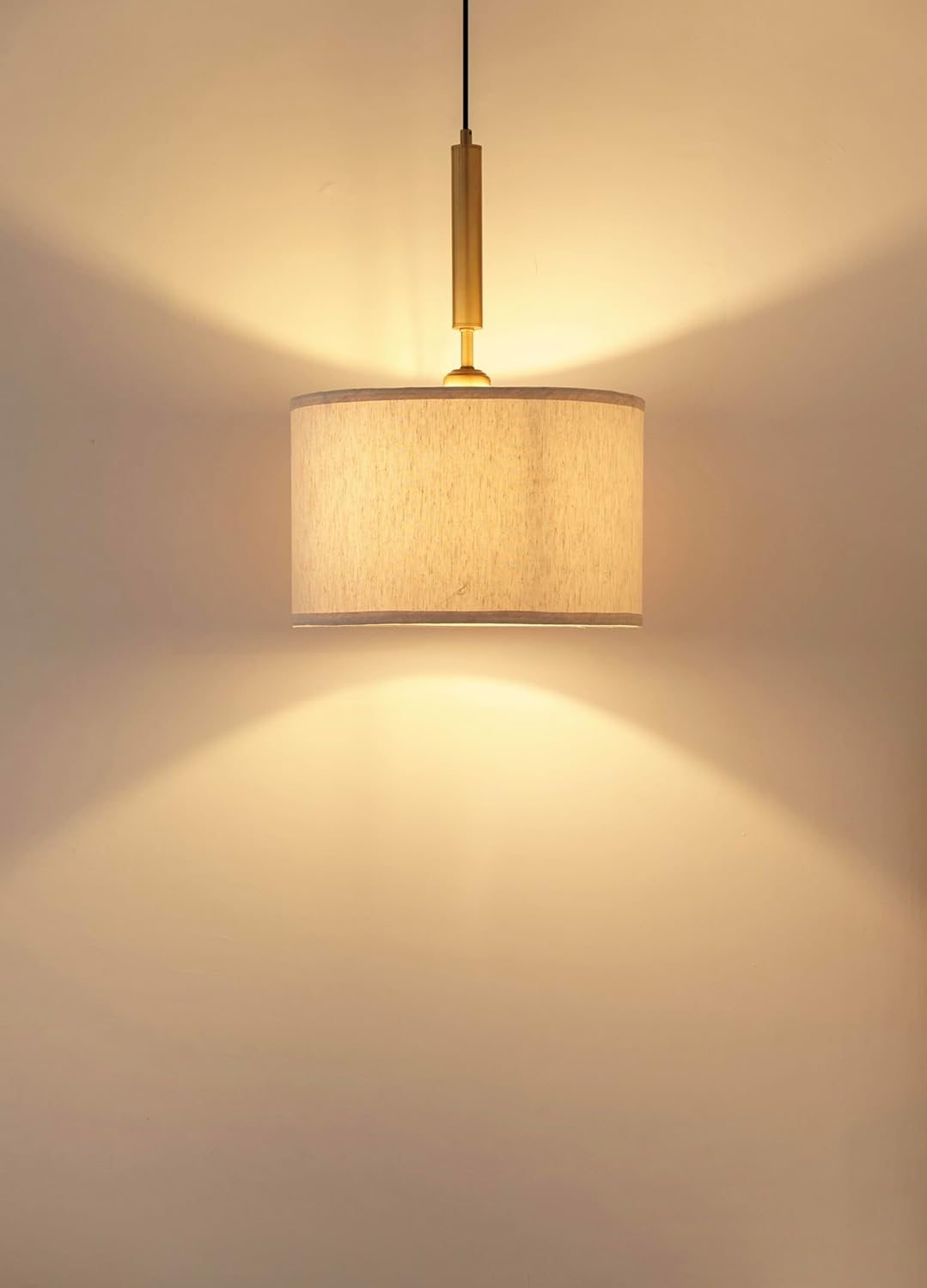 Brass Antique Cotton Fabric Lamp Shade 14" Diameter Hanging Lamps for Living Room, Bedroom, Restaurant, Cafe