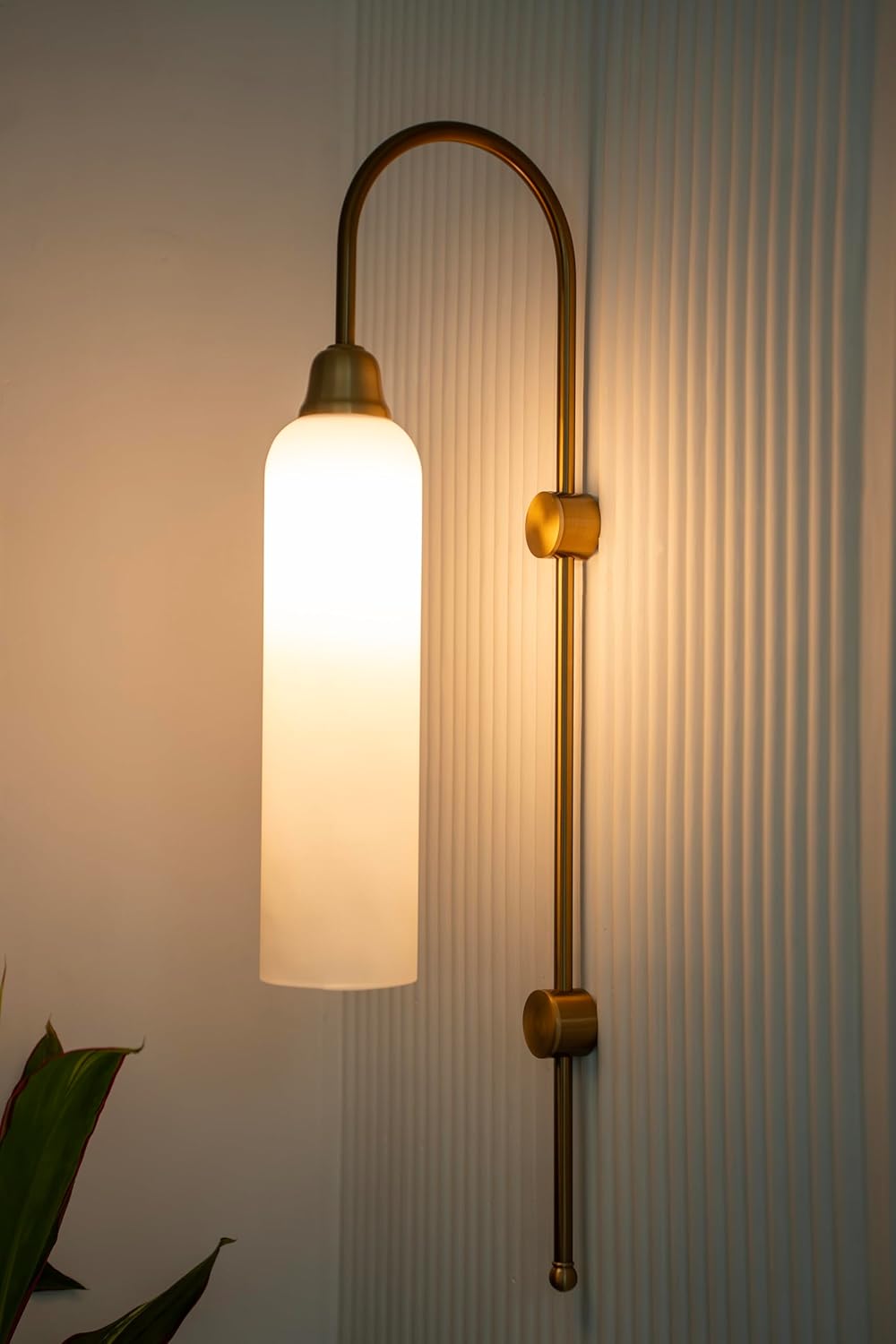 Modern Wall Lamp Antique Brass Finish with Frosted Milky White Long Glass for Bedside, Living Room, Bedroom, Home Decoration, Restaurant