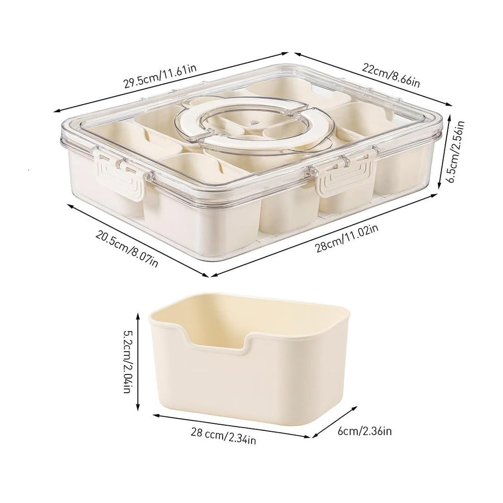 Divided Fridge Storage Boxes With 8 Serving Veggie Tray with Lid and Handle, Fridge Organizer with Removable 8 Compartment, Fridge Storage Containers (8 Compartment-1PC)