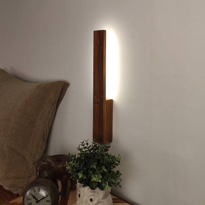 Slimline Brown Wooden LED Wall Light
