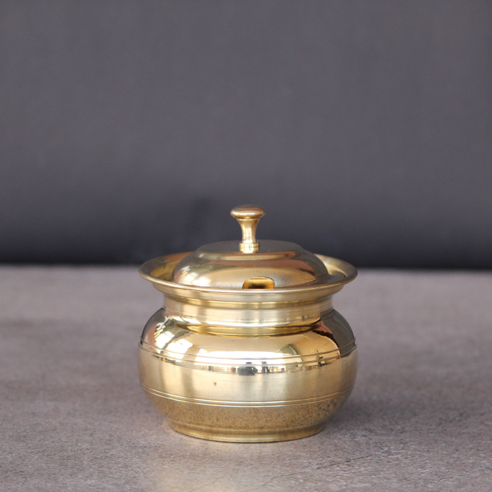 Golden Brass Ghee Pot With Lid & Spoon | Storage Utensils For Kitchen