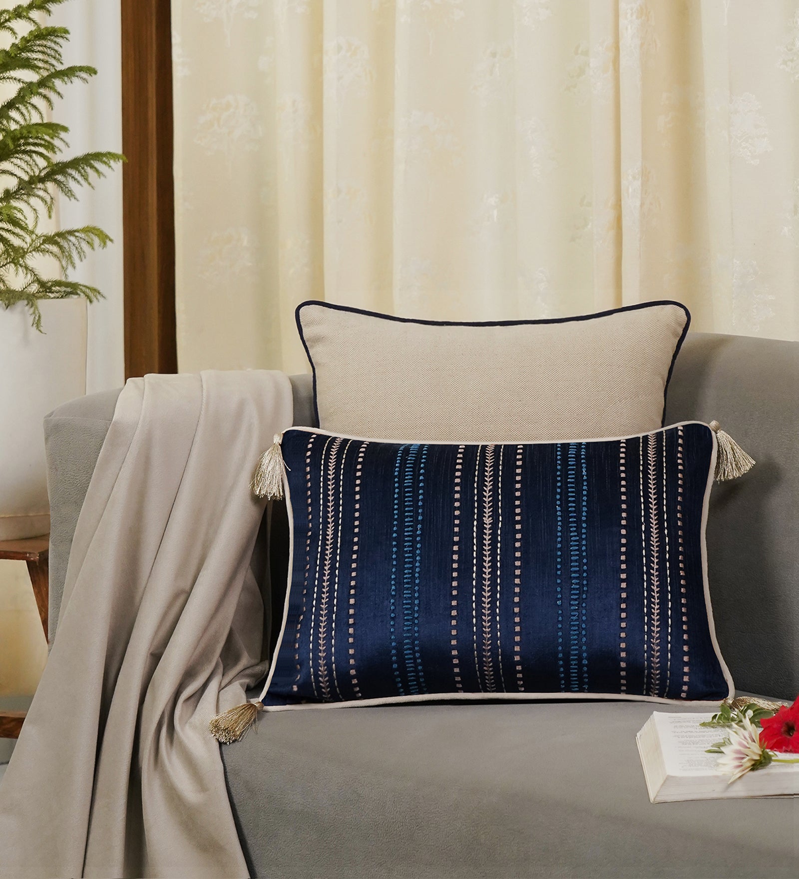 Joy Stitches Embroidery Slim (Lumbar) Cushion Cover 14 x 20
