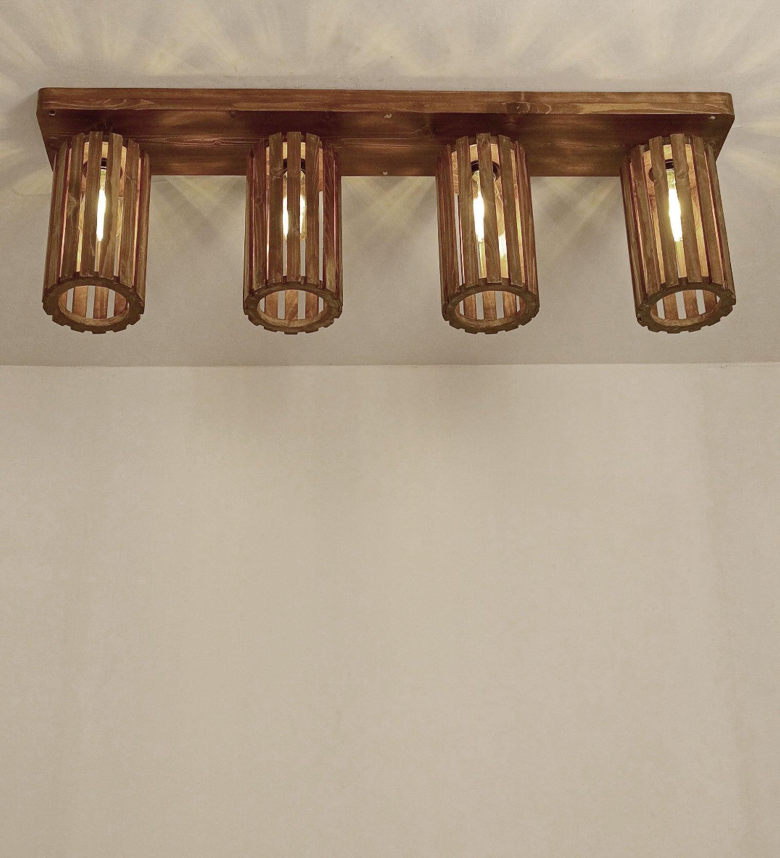 Casa Brown Wooden 4 Series Ceiling Lamp