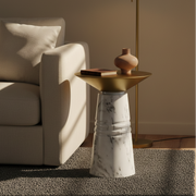 Ebb Marble Accent Table with White Marble Base | Modern Brass Side Table for Living Room
