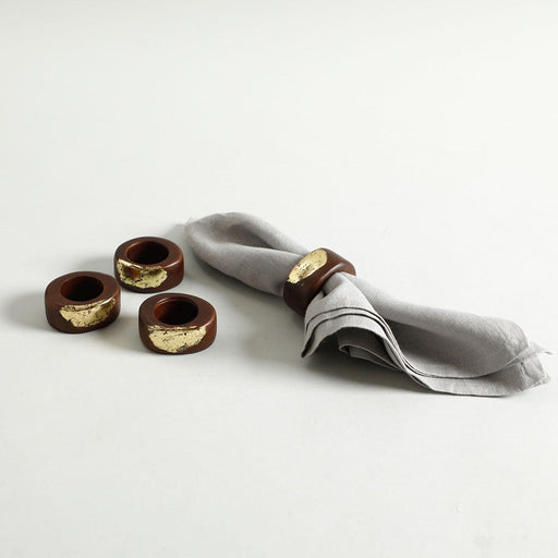 Buy Napkin Rings - Brown & Gold Wooden Tadeo Napkin Ring Set Of 4 For Home Decor by Home4U on IKIRU online store