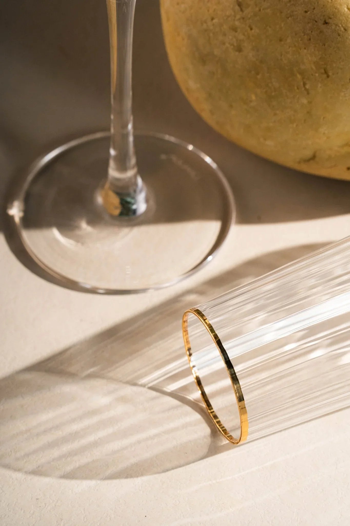 Clear Ribbed Champagne Glasses with Golden Rim Set of 6