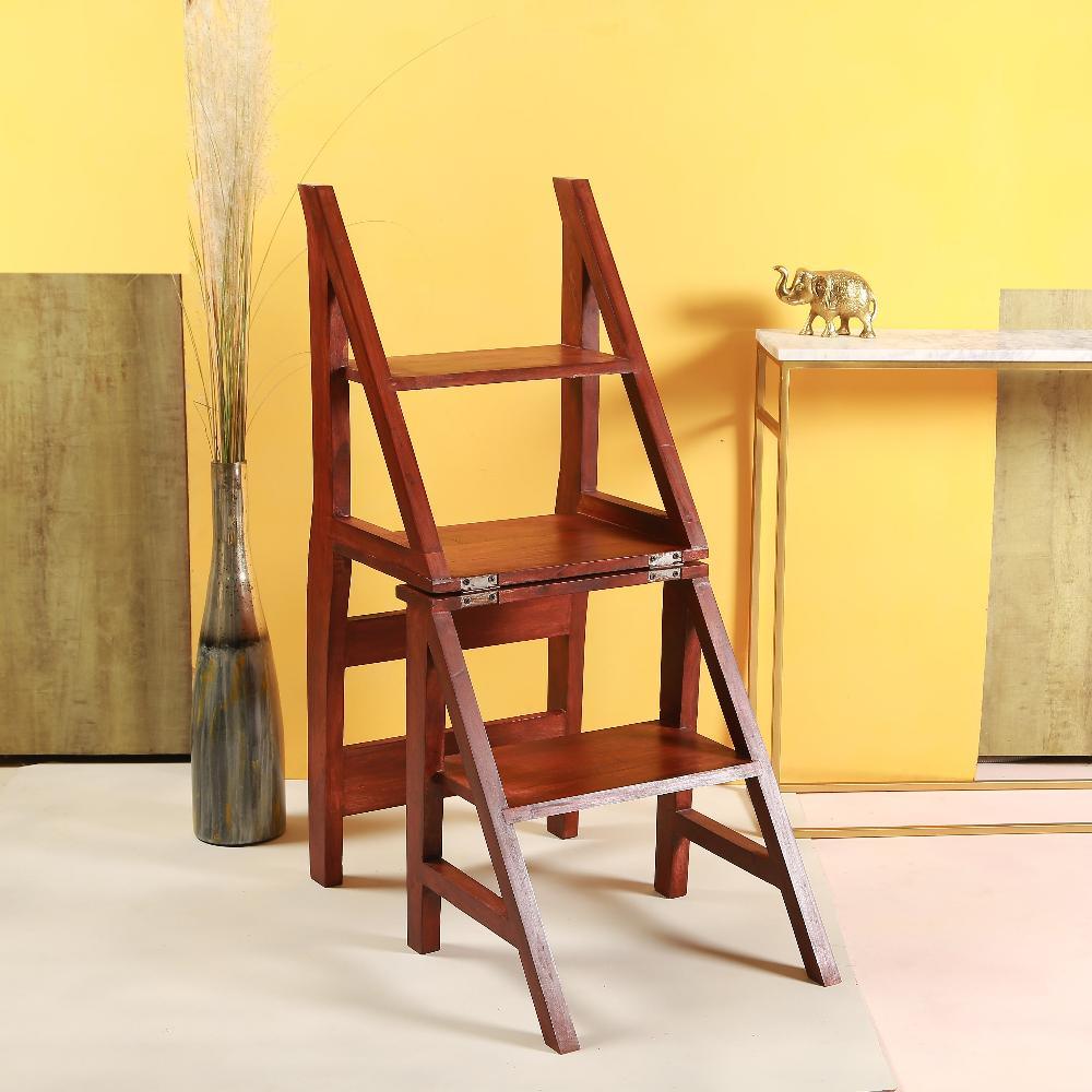 Convertible Step Ladder Chair in Sheesham Wood | Foldable Ladder Chair for Home