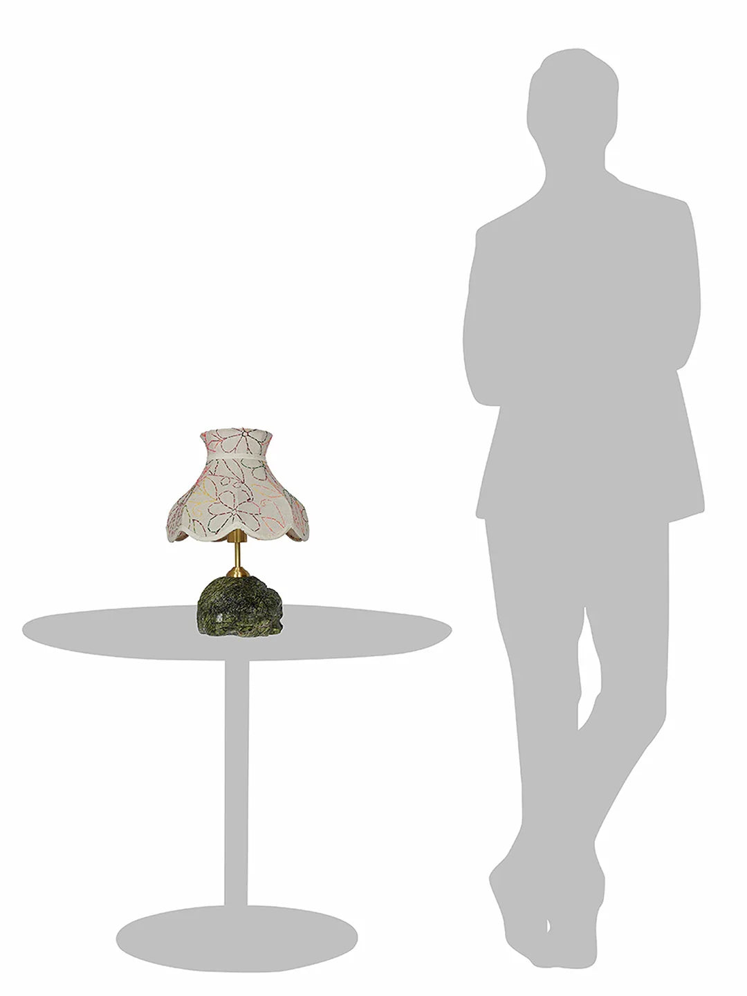 Green Bidasar Marble Table Lamp with Embroidered Scalloped Shade