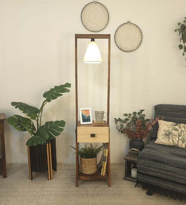 Gabrielle Wooden Floor Lamp with Jute Fabric Lampshade