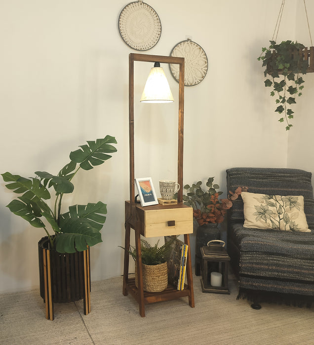 Gabrielle Wooden Floor Lamp with Jute Fabric Lampshade