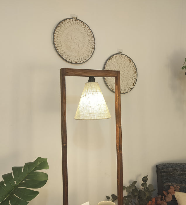 Gabrielle Wooden Floor Lamp with Jute Fabric Lampshade