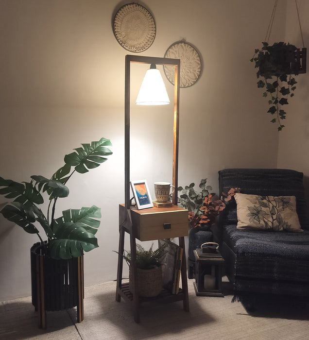 Gabrielle Wooden Floor Lamp with Jute Fabric Lampshade