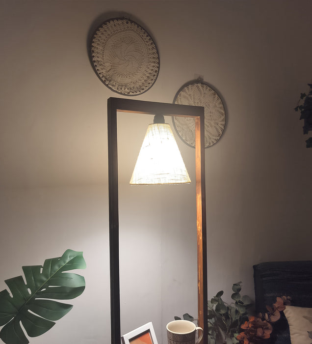 Gabrielle Wooden Floor Lamp with Jute Fabric Lampshade