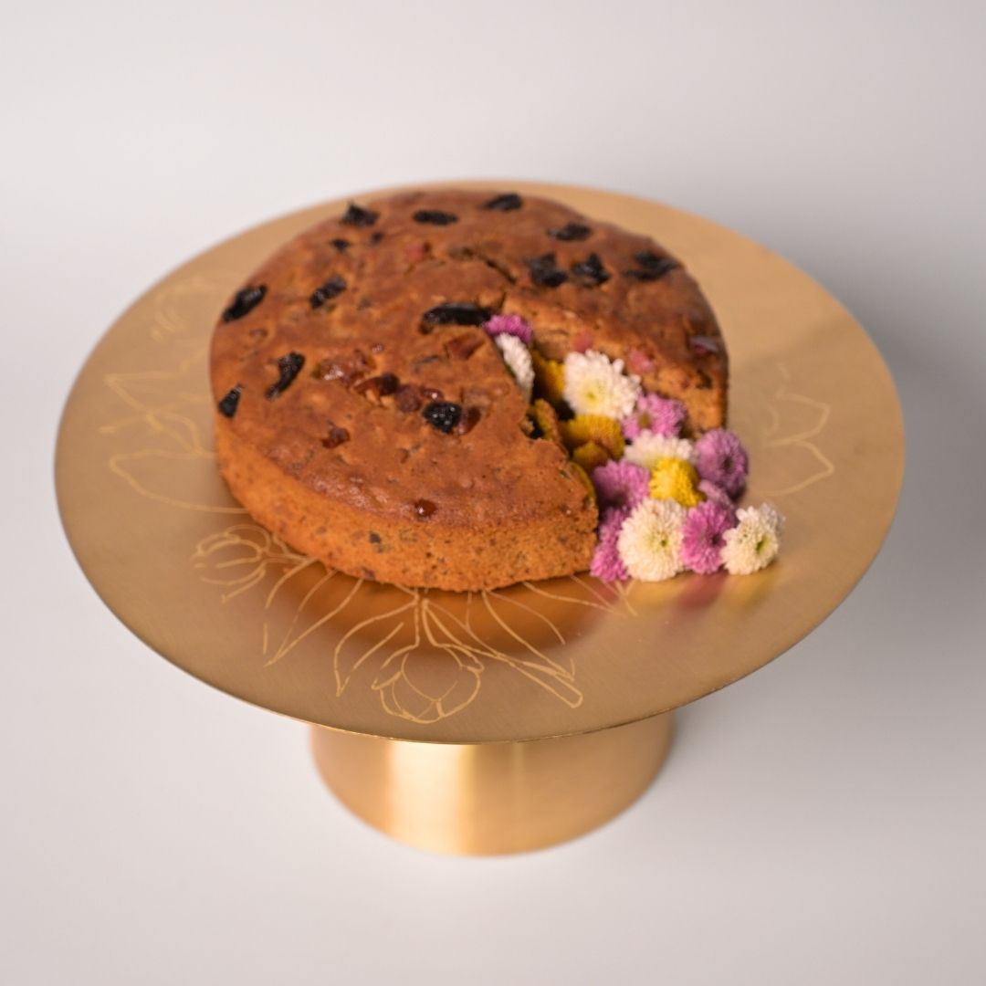 Pure Brass Cake Stand – Laser-Etched Peony Flower Design | Luxury Dessert Stand for Weddings, Festive Hosting & Home Décor