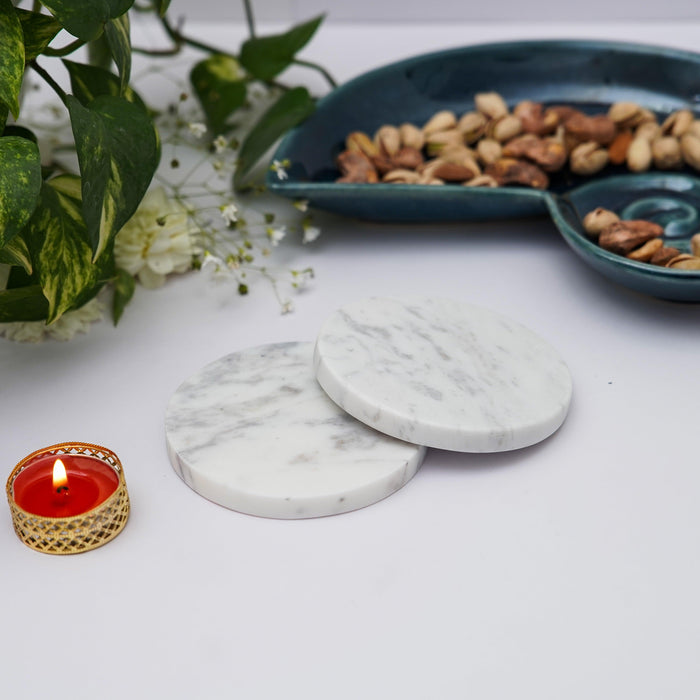 White Marble Plain Coaster for Tea Coffee | Trivets for Dining Table