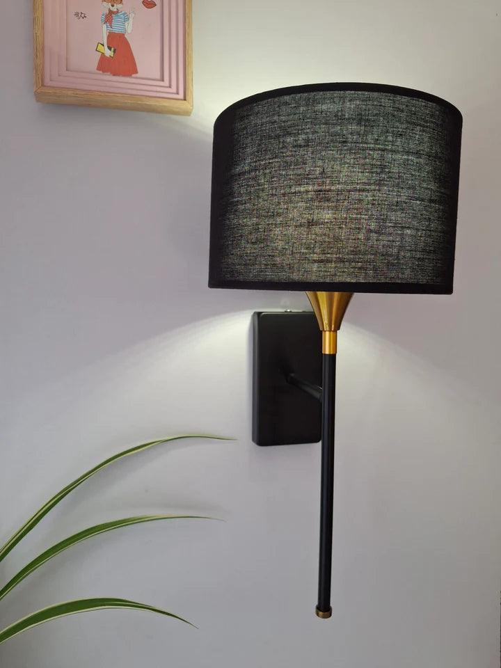 Drum Black Cotton Shade With Metal Base Plate Wall Light
