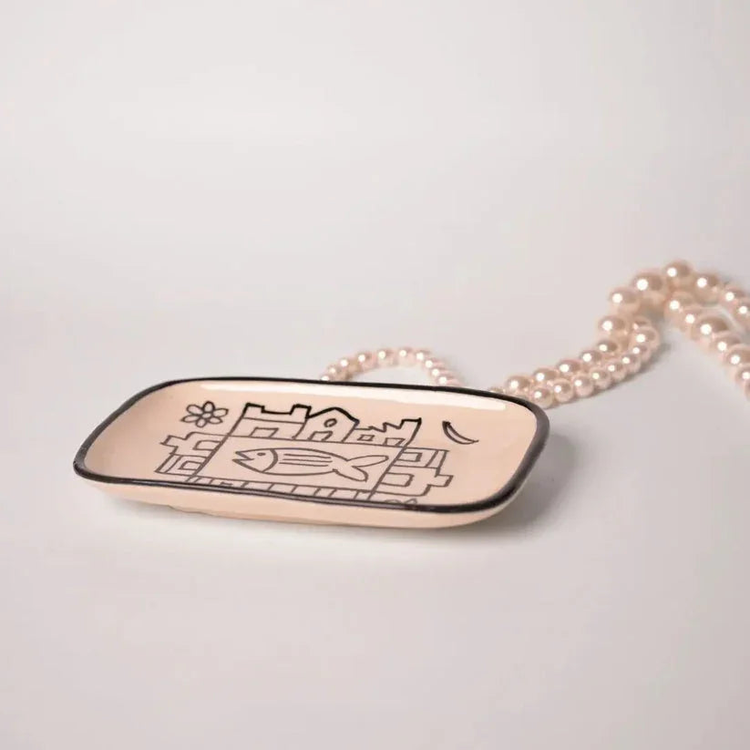 Fish trinket trayHandmade Stoneware Trinket Dish – Hand-Painted Fish Motif | Jewelry Holder | Boho Ceramic Vanity Tray