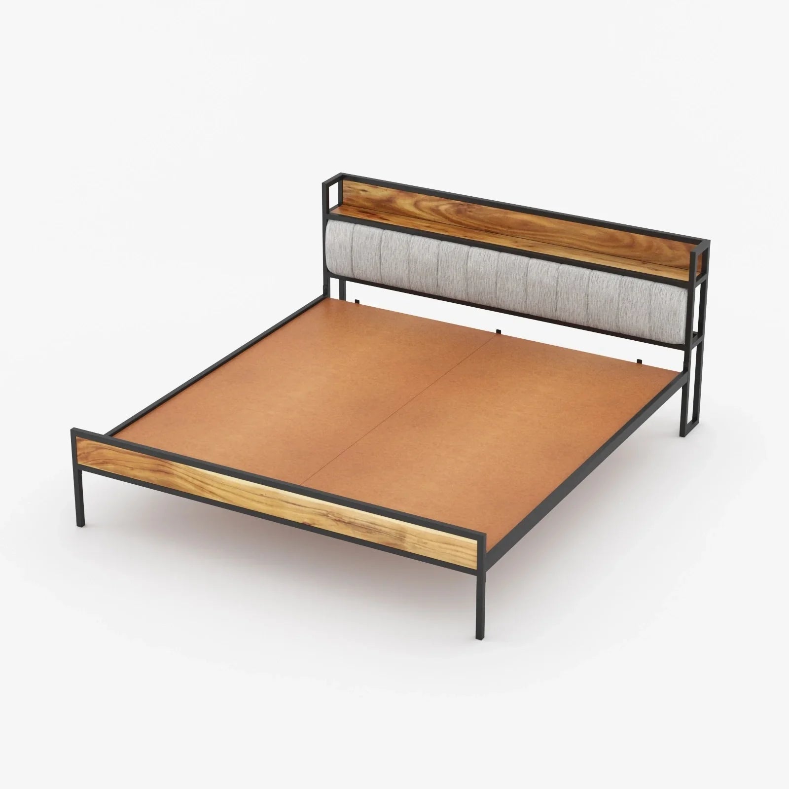 Pixel Wooden Queen Bed with Functional Headboard