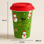Christmas Ceramic Mug with Red Silicone Lid – 400 ml Coffee & Tea Cup